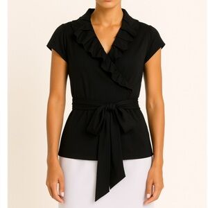 DVF Wrap Top Black Short Sleeve Blouse, Size 8 Excellent Condition $348 Retail